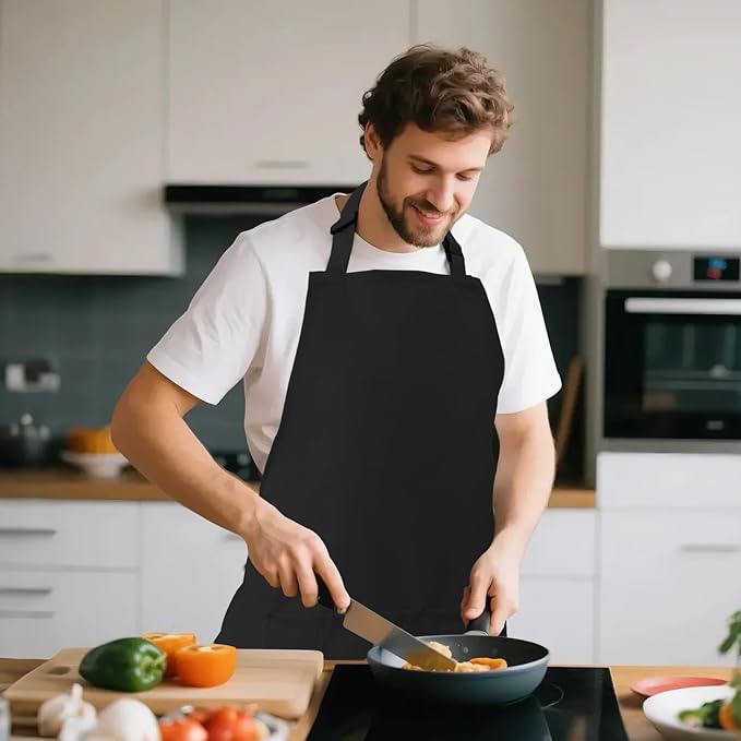 Kitchen Bib Apron for Women Men with Pockets Chef Art Aprons for Cooking Painting Pottery Ceramics