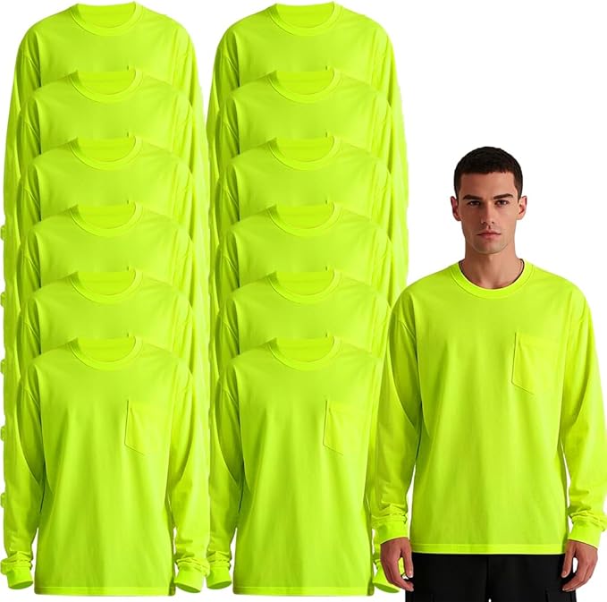 Safety T Shirts High Visibility Hi Vis Long Sleeve Performance Athletic T-Shirts Multipack