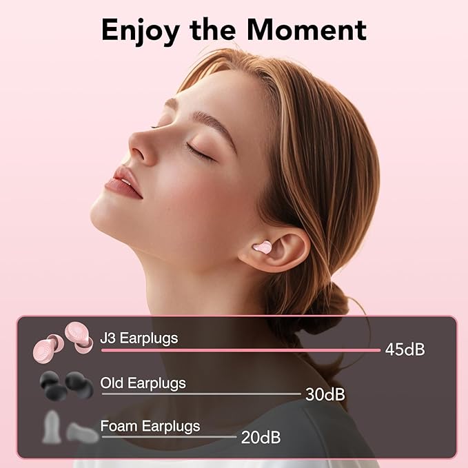 Ear Plugs for Sleeping Noise Cancelling, 45dB for Noise Reduction, Noise-Reducing Earplugs for Sleeping, Concerts, Shooting, Travel, Work, Silicone Hearing Protection Earplugs with Case, Rose
