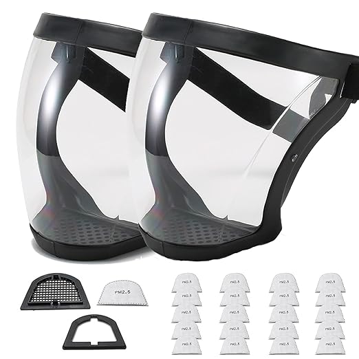 Anti-Fog Full Face Active shields Protection Visible Expression Transparent Breathable Comfortable Adults Reusable (Black, 2PCS), JZY-0010
