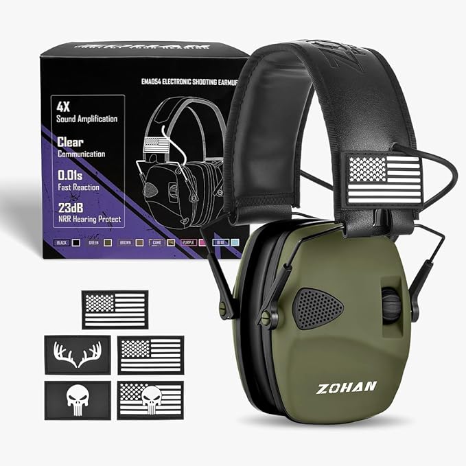 ZOHAN EM054 Electronic Shooting Ear Protection with Sound Amplification, Slim Active Noise Reduction Earmuffs for Gun Range