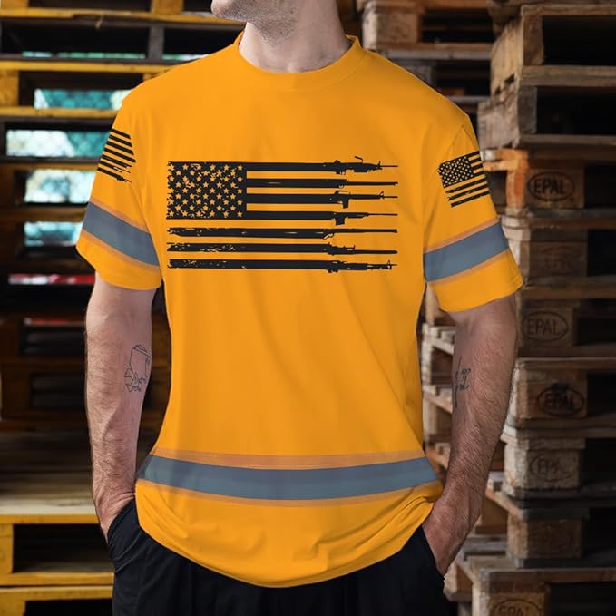 Maddly High Visibility US Flag Collection Safety Workwear Custom Name for Workers, Runners, Truckers, Patriotic