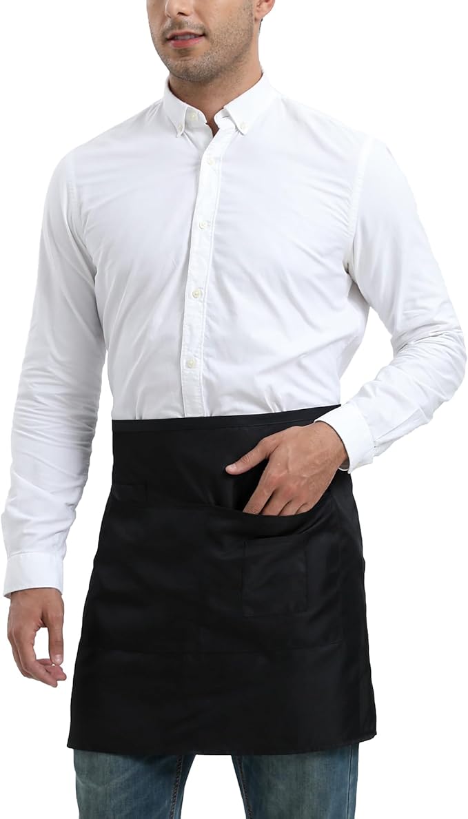 Xeoxarel Unisex Bistro Half Aprons with 4 Pockets, Waiter Waist Server Apron for Women and Man 27''X18''