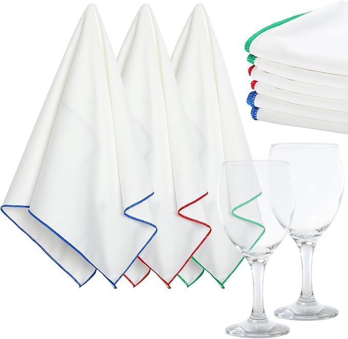 6 Pcs Wine Glass Polishing Cloths Large Microfiber Cleaning Cloths 25 x 20 Inch Lintless Towels for Drying Wine Glasses Cleaning Window Stemware Dishes Glassware (Burgundy, Blue, Green)