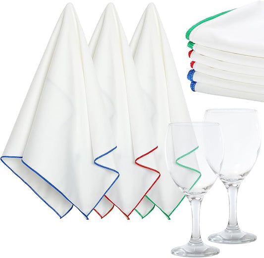 6 Pcs Wine Glass Polishing Cloths Large Microfiber Cleaning Cloths 25 x 20 Inch Lintless Towels for Drying Wine Glasses Cleaning Window Stemware Dishes Glassware (Burgundy, Blue, Green)