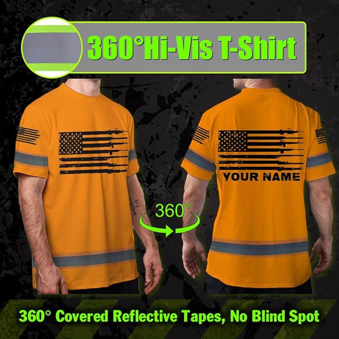 Maddly High Visibility US Flag Collection Safety Workwear Custom Name for Workers, Runners, Truckers, Patriotic