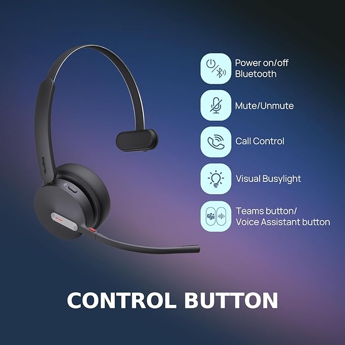 Yealink HA64 Pro Wireless DECT & Bluetooth Headset with Touch Screen for Office, Home, Desk Phone, Computer, Smartphone (Single Speaker)