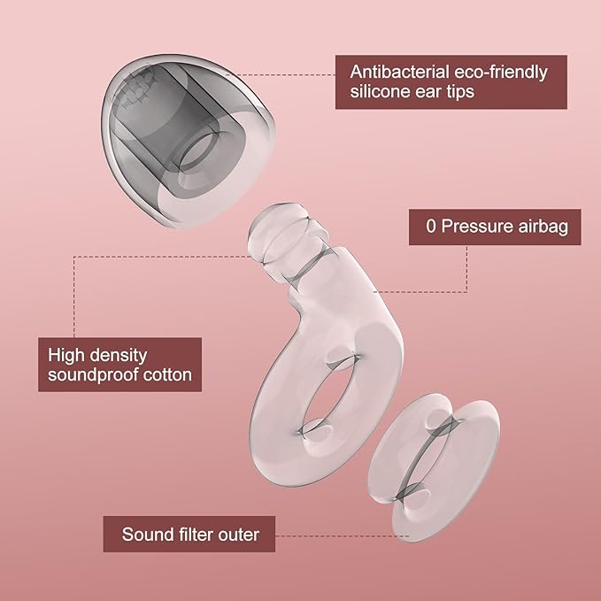2 Noise Cancelling Ear Plugs, Beinkap Sleeping Earplugs with 12 Silicone Soft Reusable Ear Tips for Social Gatherings, Work, Sleeping, Concerts, Parenting, Conversation, 28 dB Noise Reduction