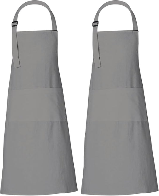 RAJRANG 100% Cotton Cooking Apron with 3 Pockets Kitchen Chef BBQ Adjustable Bib Aprons for Women Men