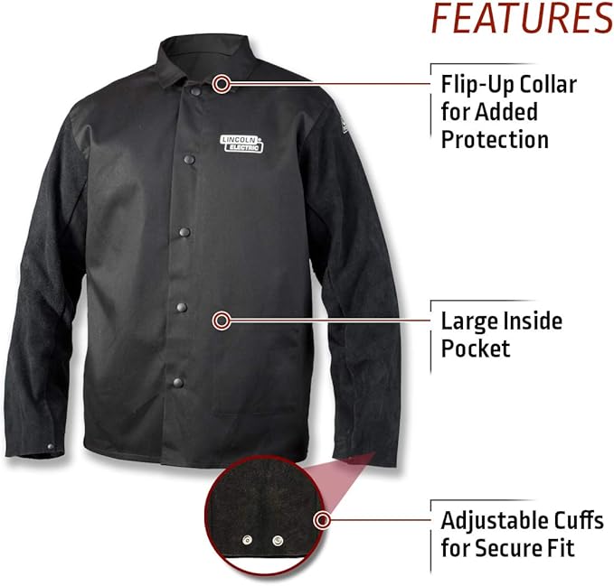 Lincoln Electric unisex adult Traditional Split Leather Sleeved Welding Jacket, Black, Large US