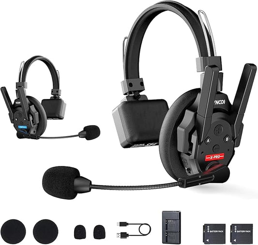 SYNCO XTalk XPro2 2.4GHz Wireless Intercom Headset System with Antenna Enhanced Signal Reception Support 500m/1640ft 2-Person Team Communication Noise Reduction Film Documentary TV Production