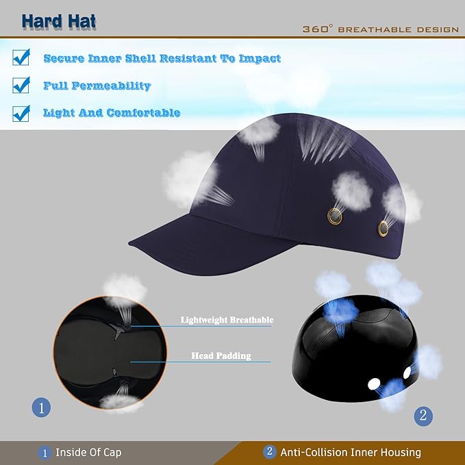 Lightweight Hard Hat Safety Bump Cap Safety Hard Hat Head Protection Cap Breathable Baseball Hat Style Comfortable Head Protection Hat for Work