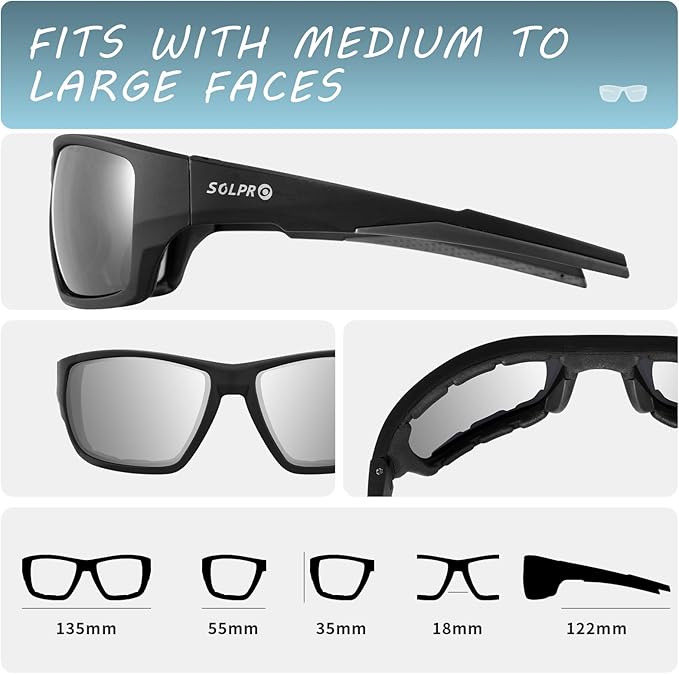 Polarized Riding Sunglasses Foam Padded Wraparound Fit Men Women Motorcycle Driving Running Cycling Fishing