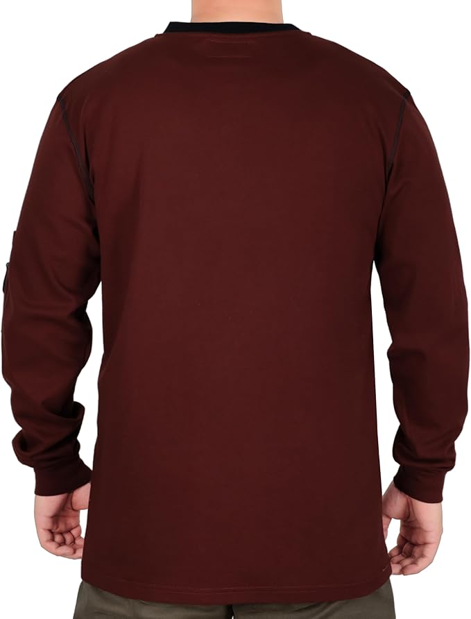 BOCOMAL FR Shirts for Men CAT2 5.5oz Long Sleeve Henley Workwear Flame Resistant Fire Retardant Shirt
