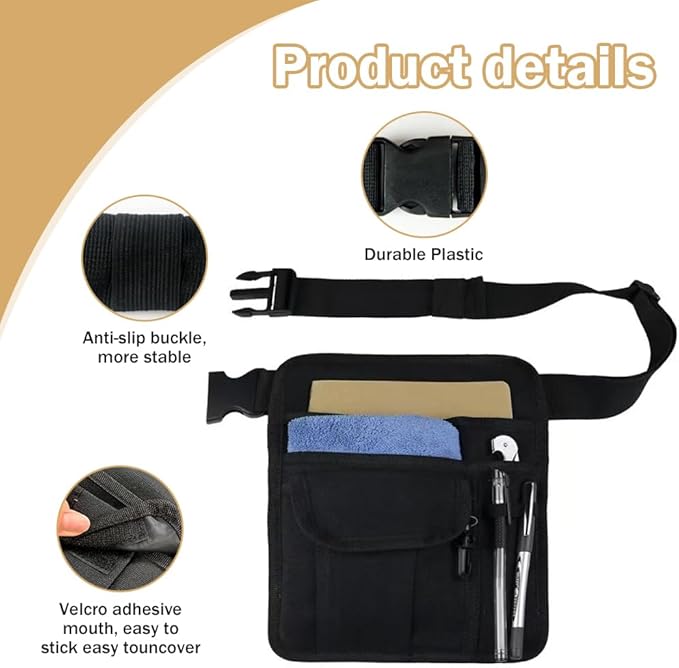Professional Cleaning Apron with 5 Pockets and Adjustable Waist Belt, Bartender, Chef, Waiter - Women & Men, Restaurants, Cafes, Bars, Black