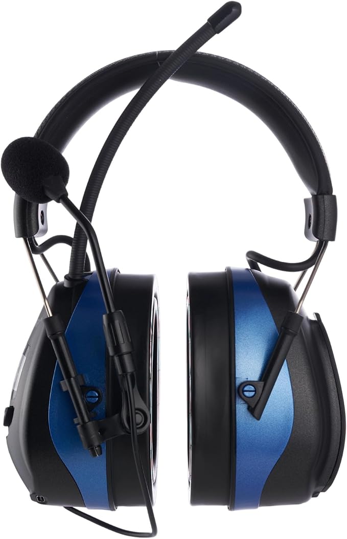 Bluetooth Radio Headphone with Gel Ear Pads,Ear Hearing Protection Earmuffs with Boom Microphones,Power by Rechargeable Battery,Digital AM/FM Radio Headphones for Mowing Lawn Work Outdoor (Blue)