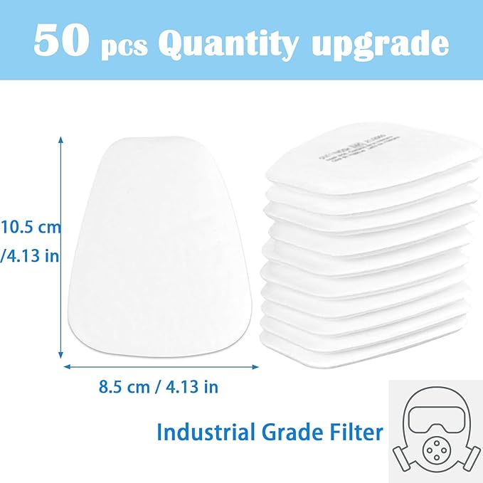 50 Pcs Respirator Mask Filters, 5N11CN Mask Filter Cotton for Dust Masks 6000 6001 6200 6800 7501 7502 FF402, Paint Masks Respirator, Particulate Filter Set, Dust Filter for Painting, Fine Dust