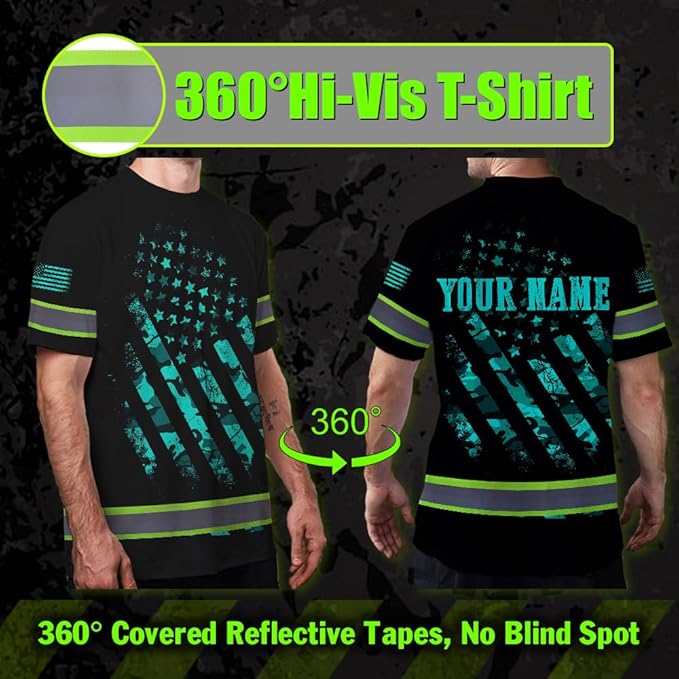 Maddly High Visibility US Flag Collection Safety Workwear Custom Name for Workers, Runners, Truckers, Patriotic