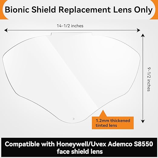 Feekoon Face Shield Replacement Lens Compatible with S8550, Compatible with Honeywell/Uvex S8500/S8510 Face Shield, Protective Safety Visor Replacement, with Clear Polycarbonate, Uncoated (2 Pack)