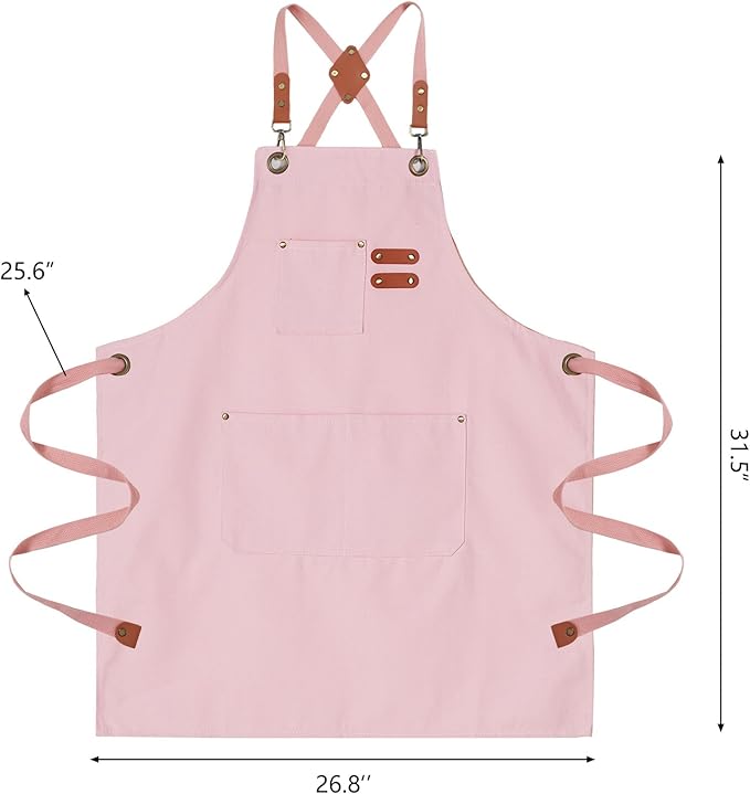 Chef Aprons for Men Canvas Apron with Large Pockets and Adjustable Neck Strap for Cooking, BBQ, Gardening
