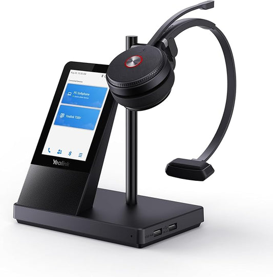 Yealink WH66 Wireless Headset with 4" Screen, DECT Headset for Zoom Skype Certified,Bluetooth Headsets with 525ft Range, Full-Duplex Speaker, 13h Call Time,Office Work Headphone for Desk Phone,PC