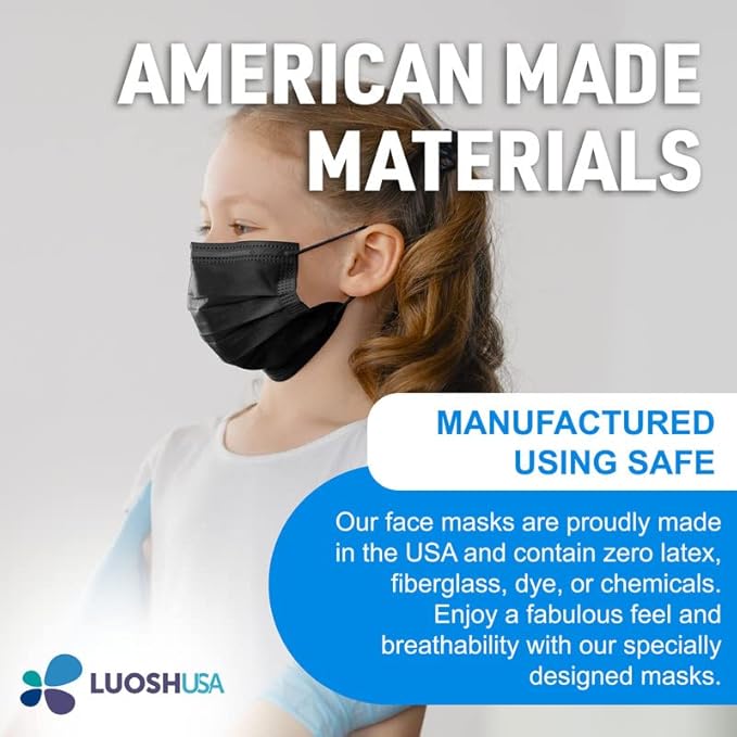 Face Masks Disposable Made in USA, 3 Ply Disposable Masks 50pcs,Adult Mask, Kids Mask, Black Masks, White Masks