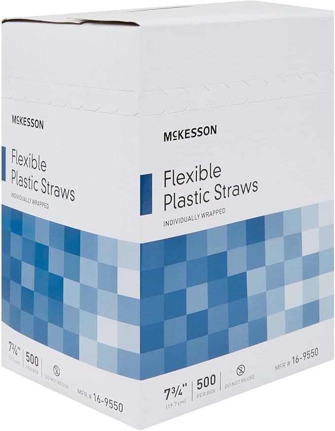 McKesson Flexible Plastic Straws, Individually Wrapped, 7 3/4 in, 10000 Count