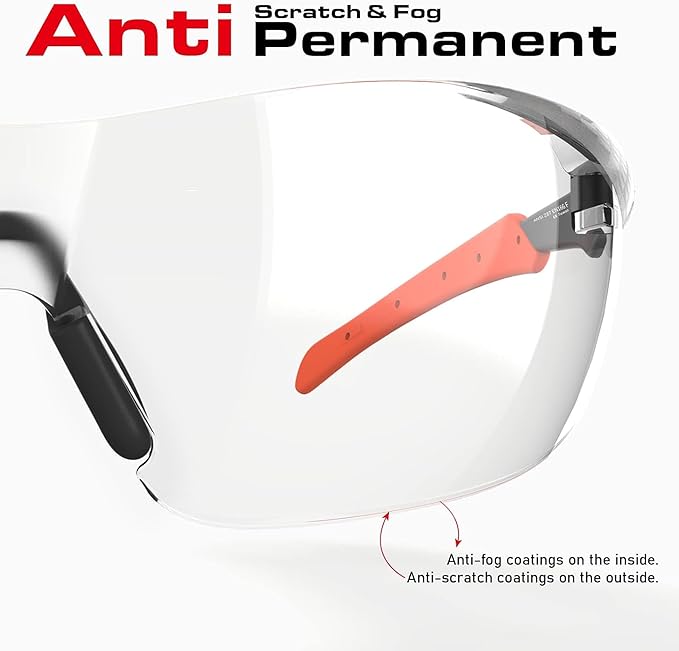Pickleball Safety Glasses – Fit-Enhanced ANSI Z87.1, Anti-Fog, UV & Impact Resistant Eyewear for Sports, Work & Shooting – No-Slip Grip, Black and Orange, 1 Pack