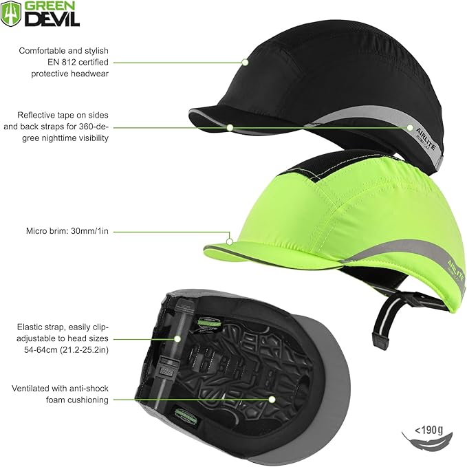 GREEN DEVIL Safety Bump Cap Super Lightweight Breathable Baseball Cap Style Head Protection Hard Hat for Men Women