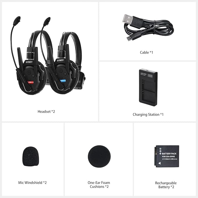 SYNCO XTalk Pro2 XPro X2 2.4GHz Wireless Headset Communication System Random Master Device 500m Operating Range Real-time Monitoring AI Noise Reduction Headset for Movie Shoot Live Show (2Pcs)
