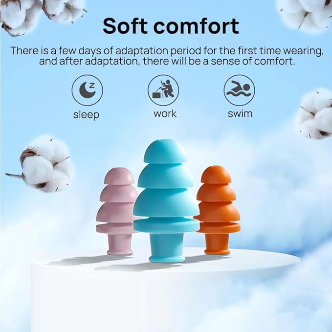 Ear Plugs for Sleeping Noise Cancelling, 10 Pairs Reusable Earplugs for Sleeping, Concert, Snoring, Travel, Work, 10 Colors, 33dB SNR