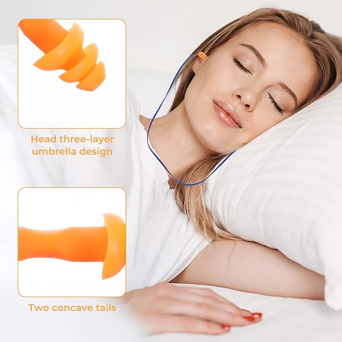 40 Pairs Silicone Ear Plugs for Sleeping, Reusable Ear Plugs with Cord for Noise Reduction, Corded Ear Plug for Sleeping, Swimming, Snoring Work, Noisy Places