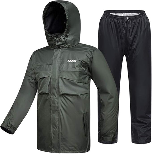 ILM Motorcycle Rain Suit for Men Waterproof Resistant Raincoat 6 Pockets 2 Pieces Packable Rainwear Jacket and Pants Model RS02