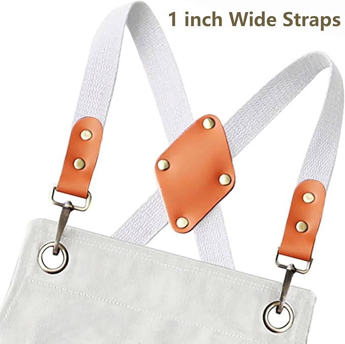 AFUN Work Aprons for Men with Large Pockets, Cotton Canvas Cross Back Heavy Duty Adjustable Tool Apron, Size M to XXL (Beige)