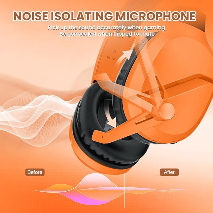 Wireless Gaming Headset with Noise Canceling Microphone for PS5, PC, PS4, 2.4G/Bluetooth Gaming Headphones with USB and Type-c Connector, Wired Mode for Controller - Orange