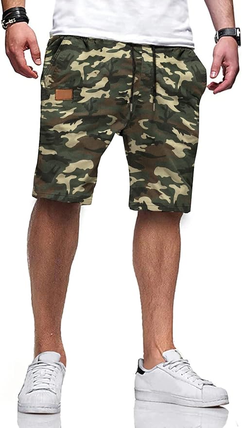 JMIERR Mens Casual Shorts - Cotton Drawstring Summer Beach Stretch Twill Chino Golf Shorts