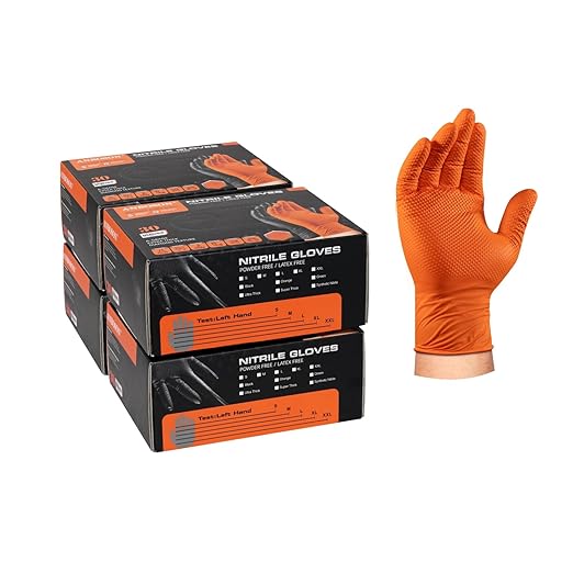 10mil Disposable-Nitrile Chemical-Resistant Rubber-Gloves for Men - Mechanics Gloves Heavy Duty, Latex Free, Automotive (Orange 4 Boxes of 30, Large), ABC-DG01