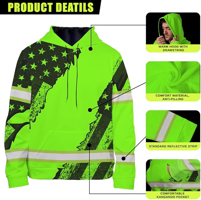 Maddly High Visibility US Flag Collection Safety Workwear Custom Name for Workers, Runners, Truckers, Patriotic