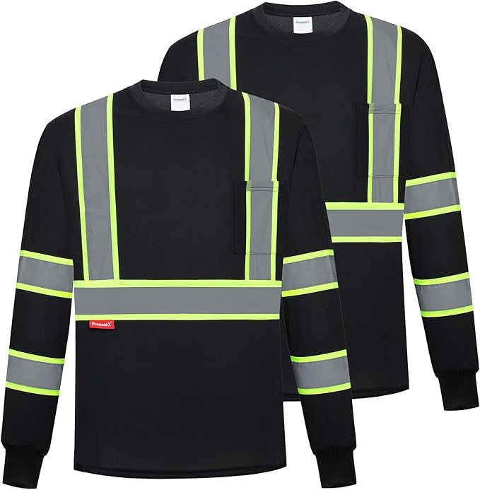 ProtectX High Visibility Shirts Hi Vis Long Sleeve Shirts for Men Women Reflective Class 2 Safety Shirts 2 Pack