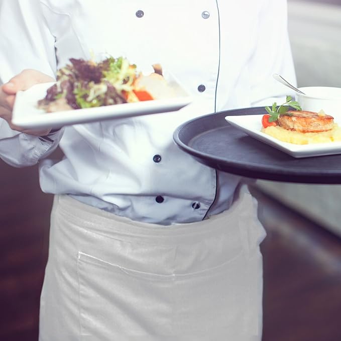 Long Server Apron with 2 Pockets, Extra Long Tie, Lightweight Half Aprons for Men Women Waiter Waitress Chef