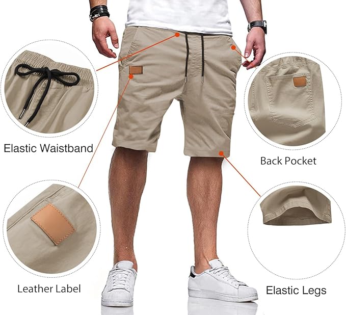 JMIERR Mens Casual Shorts - Cotton Drawstring Summer Beach Stretch Twill Chino Golf Shorts