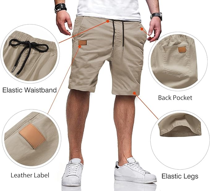 JMIERR Mens Casual Shorts - Cotton Drawstring Summer Beach Stretch Twill Chino Golf Shorts