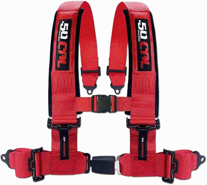 Red 4 Point Harness for Bucket Seat, Push Button Release, 10 Color Options, Racing Harness, Race Car, Off Road Vehicle, UTV, RZR (1 Unit) [6041]