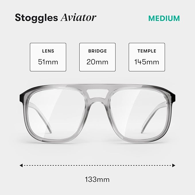 Stoggles Aviator Z87.1 Certified Safety Glasses, Blue-Light, UV Blocking Lens, Top & Side Shield, Anti-Fog, Stylish Eyewear