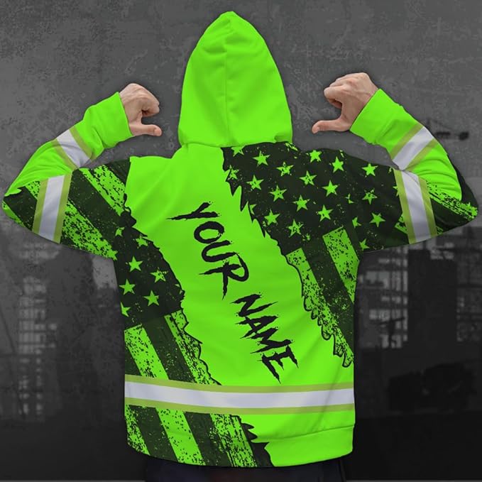 Maddly High Visibility US Flag Collection Safety Workwear Custom Name for Workers, Runners, Truckers, Patriotic