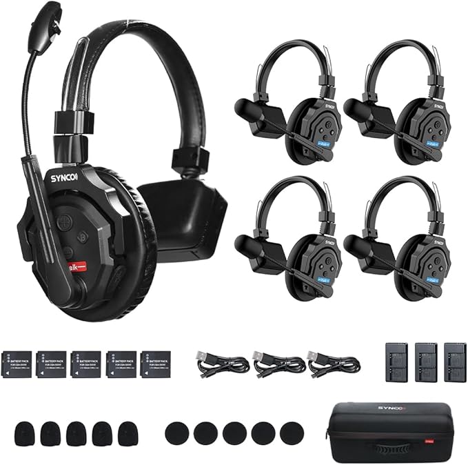 SYNCO XTalk X5 Wireless Intercom Headset 2.4GHz Full Duplex Random Master Device Design for Team Communication,Movie Shoot,Live Show Stage Performance (5PCS)
