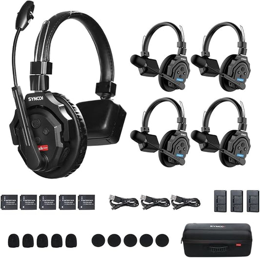 SYNCO XTalk X5 Wireless Intercom Headset 2.4GHz Full Duplex Random Master Device Design for Team Communication,Movie Shoot,Live Show Stage Performance (5PCS)