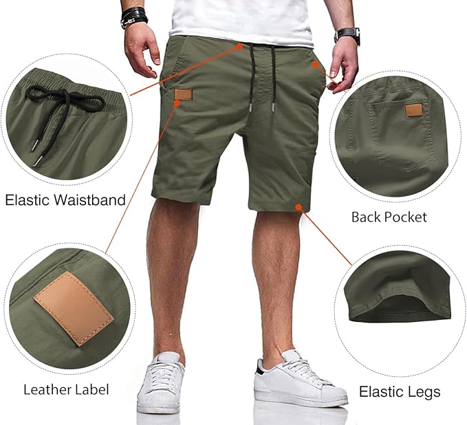 JMIERR Mens Casual Shorts - Cotton Drawstring Summer Beach Stretch Twill Chino Golf Shorts