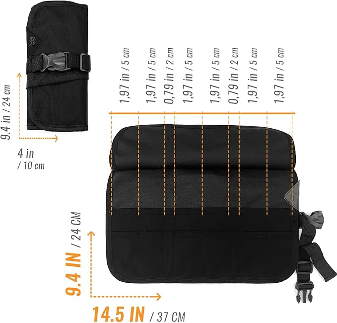 Under NY Sky Salon Scissors Roll Up Holder – Professional Oxford Canvas Pouch Case for Hair Stylists, Barbers & Hairdressers – Portable Storage Organizer for Hair Cutting Shears & Salon Tools - Black