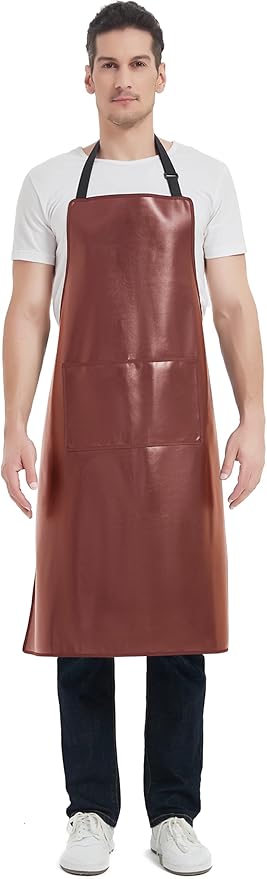 Waterproof Apron, Heavy Duty Work Apron, Artificial Leather Apron Ideal for Chef,Butcher,Barber,Cleaning